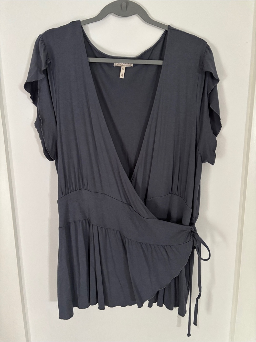 Old Navy Slate Gray Wrap Blouse with Ruffle Sleeves